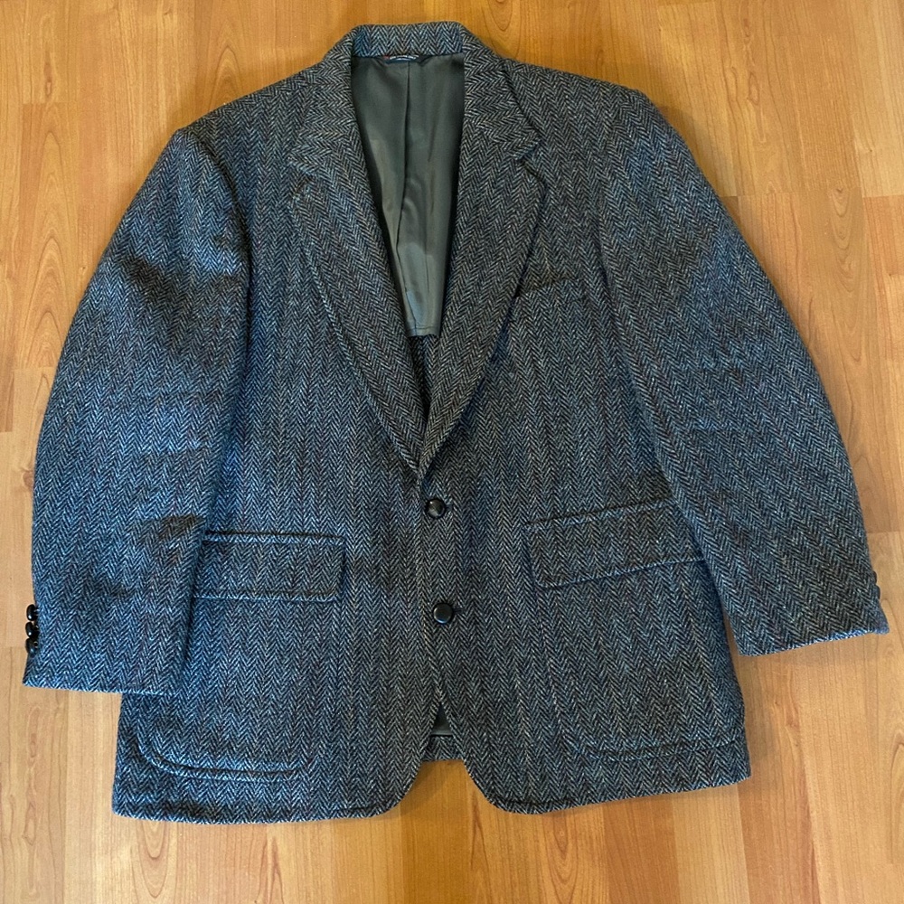 Charcoal Navy Herringbone Tweed Blazer